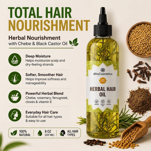 Herbal Hair Growth Oil with Chebe & Black Castor Oil